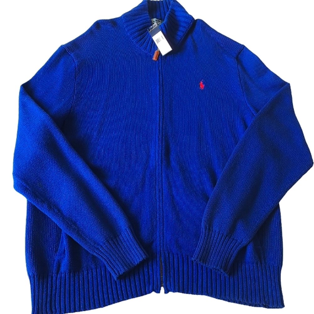 Polo by Ralph Lauren Premium Cotton Sweater with Full Zip Up sz XL